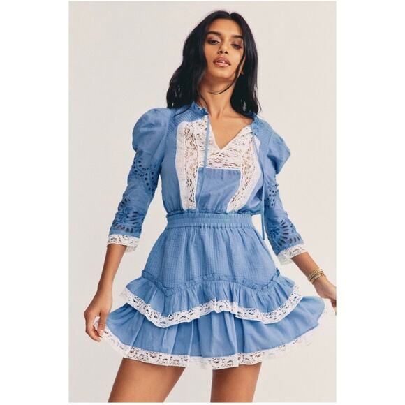 LoveShackFancy Isidore Swiss Dot Cotton Eyelet Ruffle Mini Dress - Picture 2 of 5